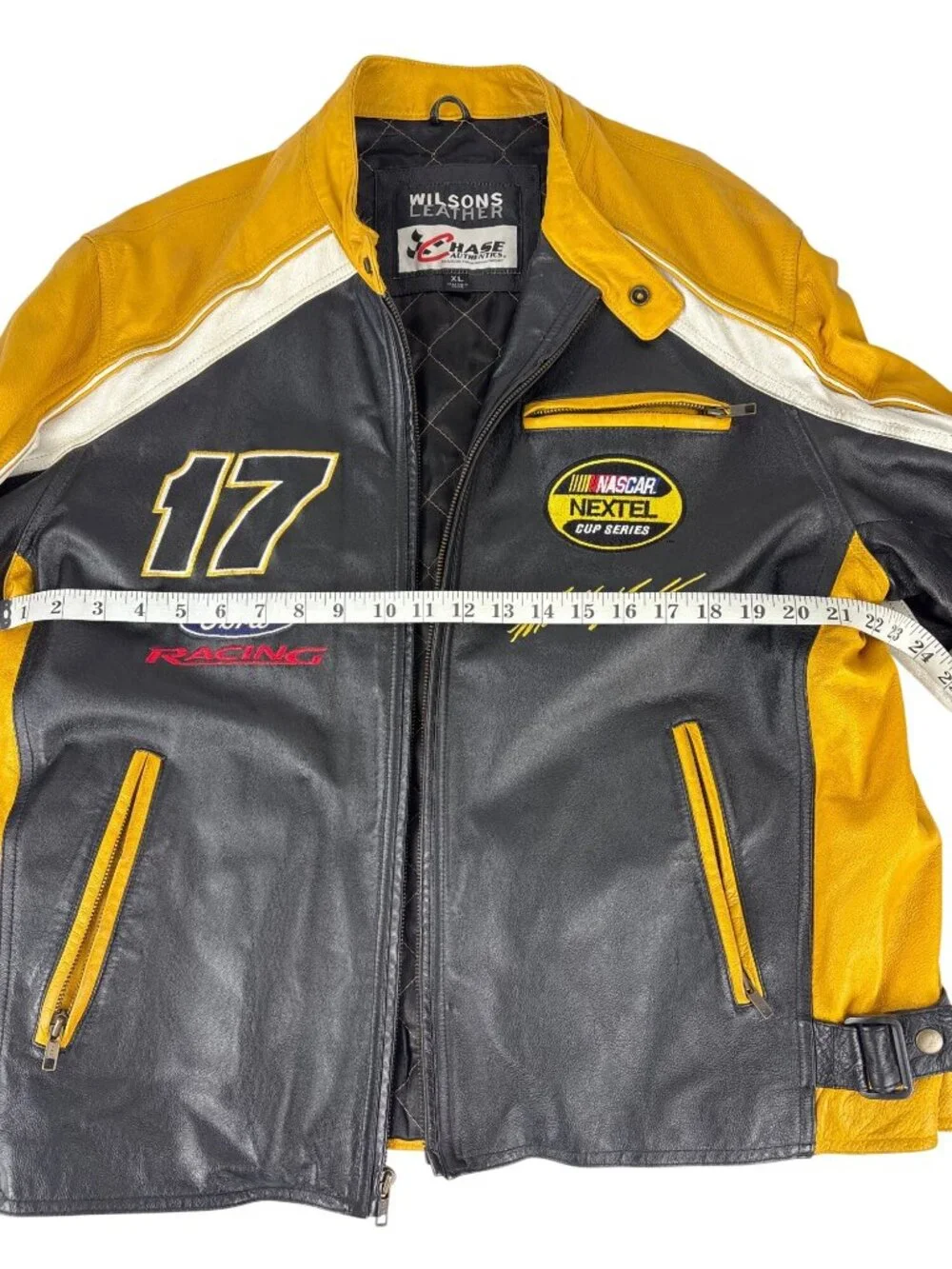 Vtg Wilsons Leather NASCAR Jacket Matt Kenseth 17 DeWalt Racing Bomber Black Yel